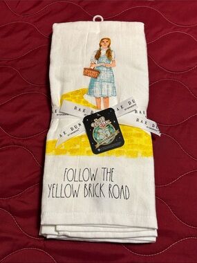 Rae Dunn White Kitchen Towel with Yellow Brick Road & Dorothy Illustration
